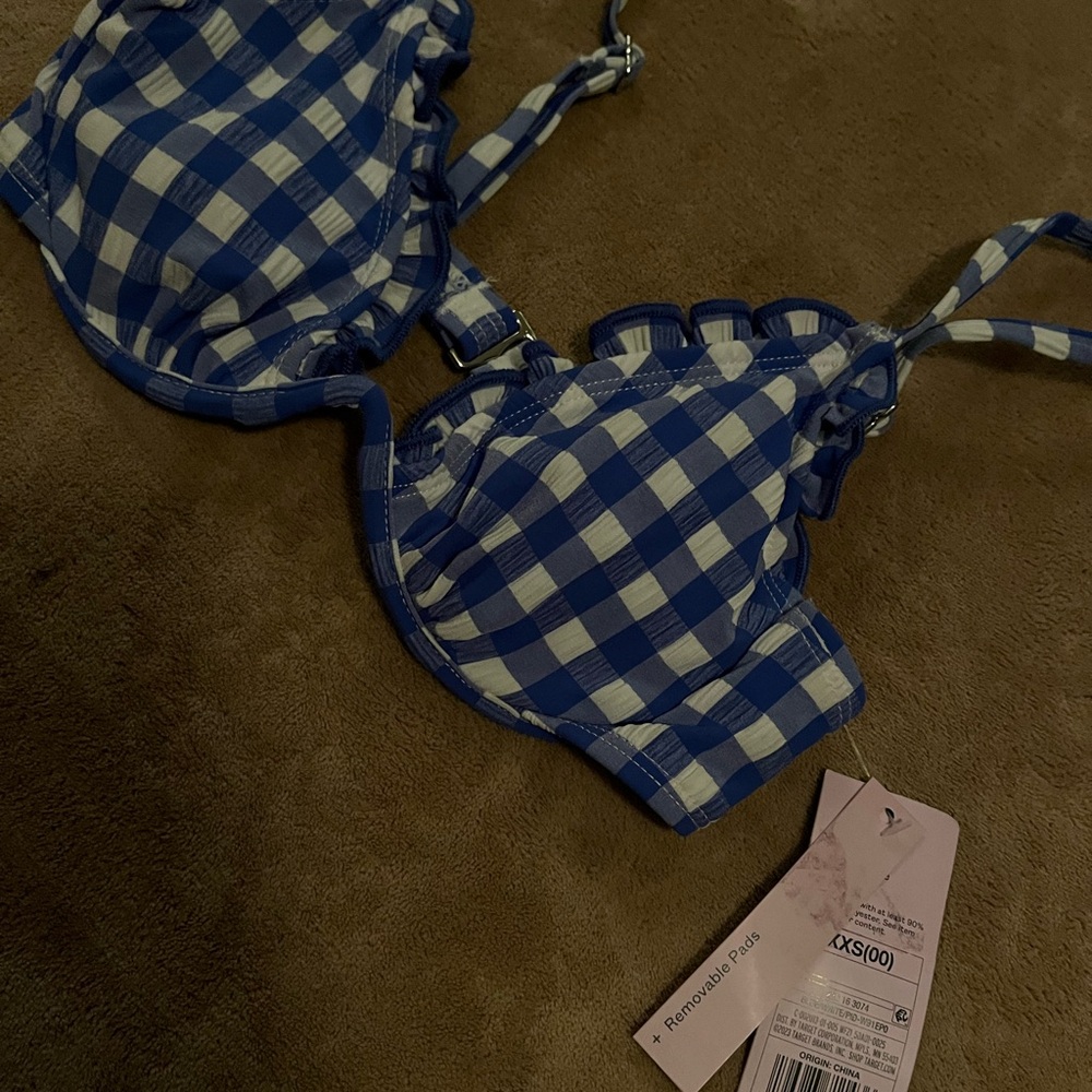 Blue and White Checkered Bikini Top